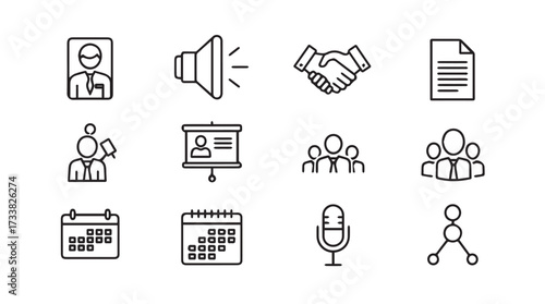 Set of business icons hand drawn style representing communication people and planning vector