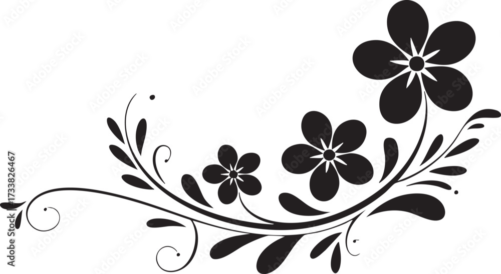 Fototapeta premium Flower design vector with decorative swirls for retro and artistic graphics