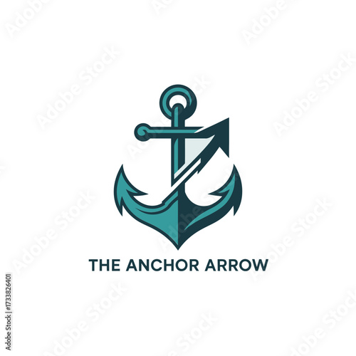 Anchor merged with arrow, maritime navigation symbol, harbor security branding, nautical direction concept, marine shipping logo, vector artwork