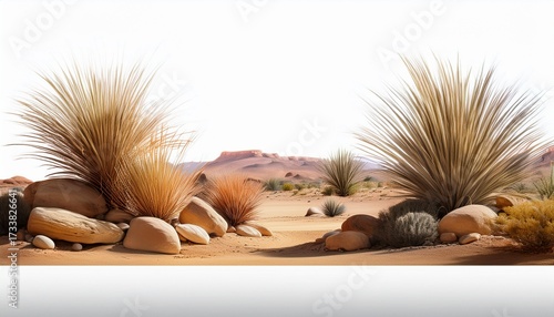 Dry Plants And Pebbles Desert Scene Cut Out Isolated On Transparent Background Banner