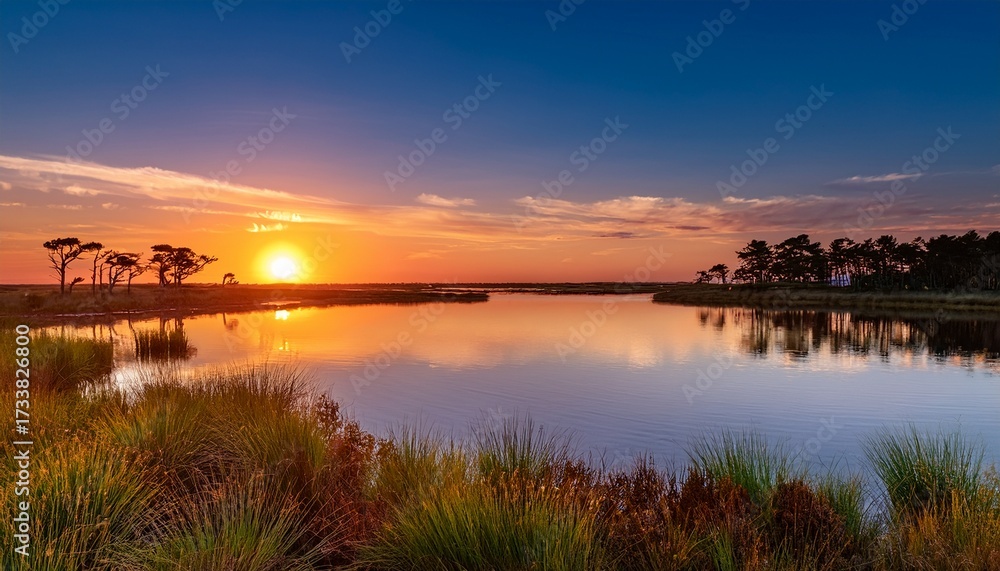 Obraz premium Beautiful Sunset Over The Calm Waters Of Pelican Bay Near Orr