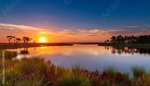 Beautiful Sunset Over The Calm Waters Of Pelican Bay Near Orr