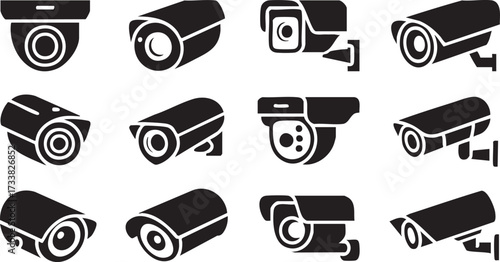 CCTV surveillance security camera vector icons set for monitoring systems