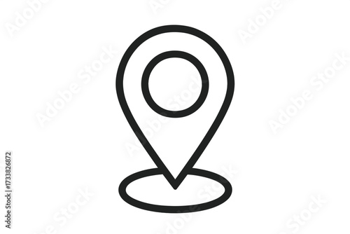 Location pin symbol. Map navigation marker icon. GPS pointer. Simple linear vector illustration. Black outline geolocation sign. Travel destination. Transparent background. Route direction concept.