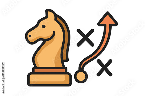 Chess strategy icon, cartoon horse chess piece, tactical planning cartoon illustration, transparent background, game tactics, knight symbol, ordered set design for vector graphics