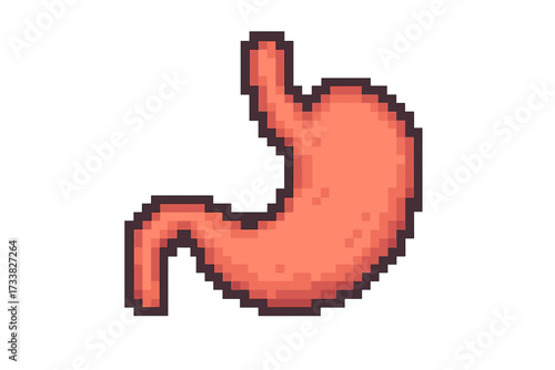 Pixel stomach organ icon, gastric anatomy symbol, pixel art style vector illustration, human digestive system element, cartoon medical design isolated, healthcare education asset