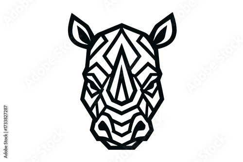 Geometric rhinoceros head vector illustration, tribal rhino design icon, stylized animal face, polygonal wildlife art, abstract African horned mammal, modern graphic template