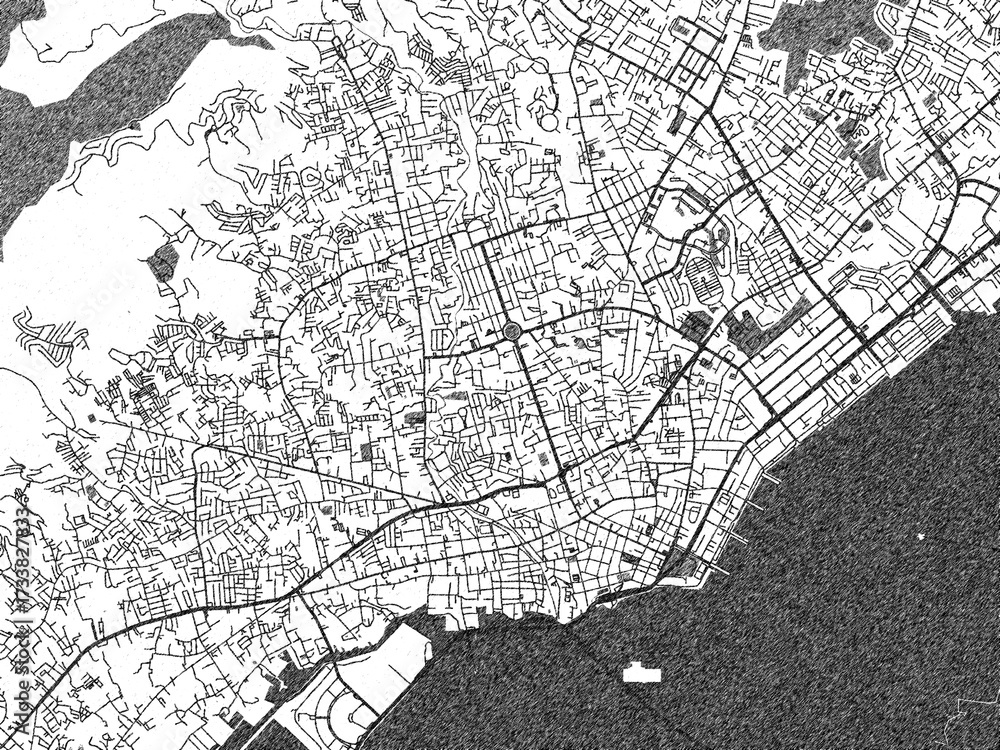 Naklejka premium Decorative monochrome illustration of Cebu City, Philippines, showing its detailed grid.