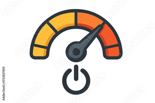 Speedometer performance icon vector illustration, power symbol, cartoon style, orange red gradient, energy efficiency, velocity gauge, dashboard indicator, no text, isolated transparent background
