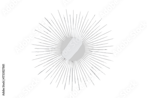 Radiant Sunburst Mirror Vector Illustration. Minimalist Metallic Decorative Wall Art. Abstract Sun Rays Design. Shiny Silver Starburst. Modern Interior Decor Accent. Reflective Round Centerpiece.