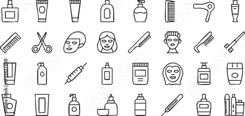 Cosmetic bottles, creams, and grooming tools vector illustration collection