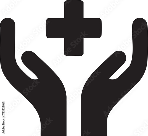 Doctor and hospital support icon showing hands with medical cross