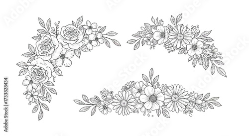 Beautiful Flower Arrangements in Black and White for Graphic Design Projects
