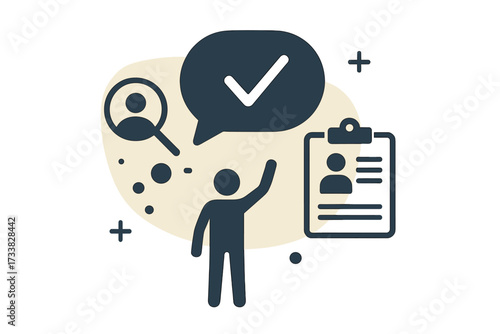 Recruitment Concept Vector. Job Opportunity, Hiring Announcement, Employee Search, Candidate Selection, Modern Illustration of Resume, Magnifying Glass, Human Figure, Business HR Background