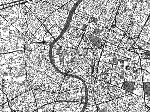 Photography Sketch-style black and white map of Bangkok, Thailand, perfect for illustration and wall art