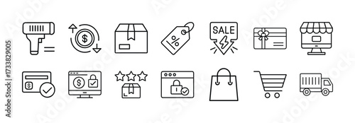 Ecommerce online shopping icons set vector illustration for business retail and marketing design