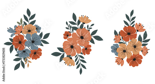 Floral Vector Illustrations, Colorful Flower Arrangements, Nature, Graphic Design, Artistry, Vibrant Environment