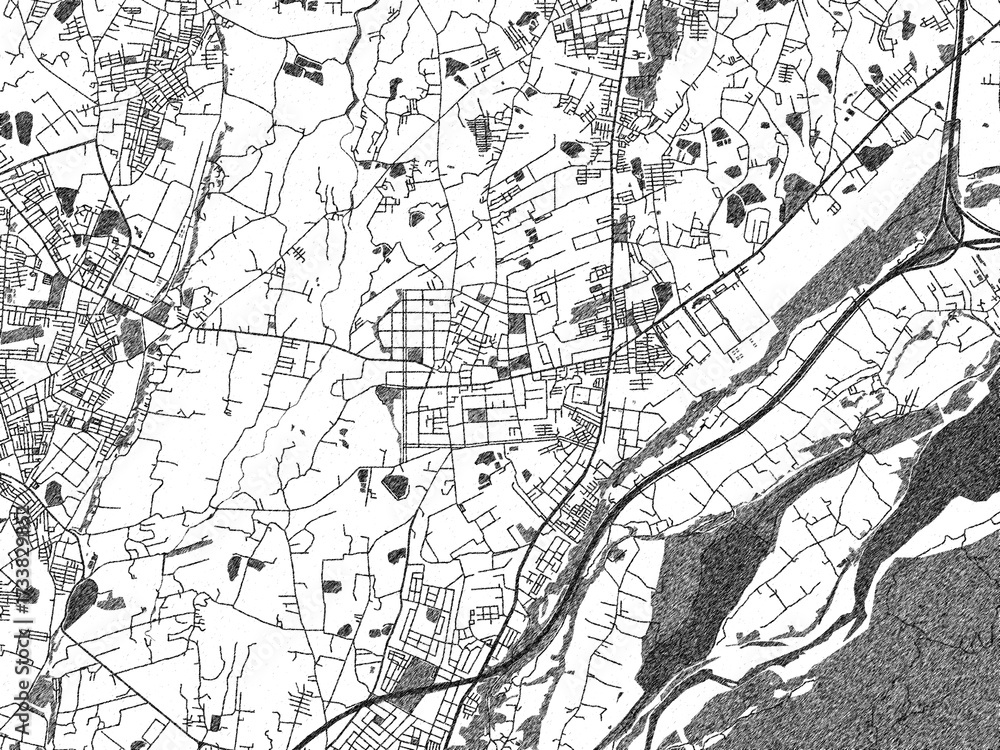 Naklejka premium Sketch-style black and white map of Bade, Taiwan, perfect for illustration and wall art.