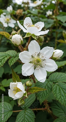 White Flowers on a Blackberry Bush.