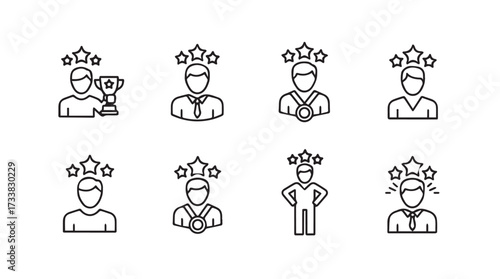 Awards and recognition icons representing success achievement and customer satisfaction stars medals trophies vector