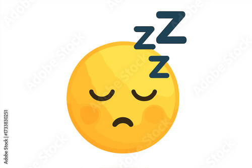 Sleeping face emoji. Tired emoticon concept. Sleepy yellow smiley icon. Vector character for nap, rest, boredom, burnout or fatigue. Zzz symbol illustration for dreaming, snooze.