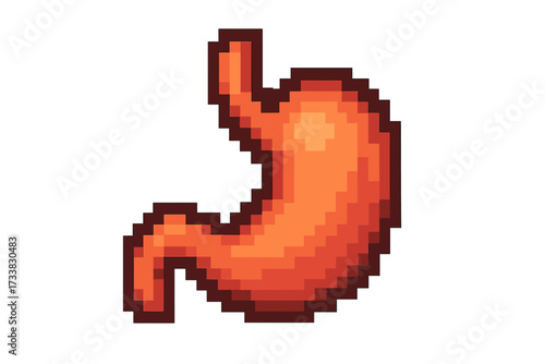 Stomach icon in pixel art style. Gastric symbol of the human digestive system. Medical anatomy concept for healthcare, gastroenterology. 8-bit retro video game sprite asset.