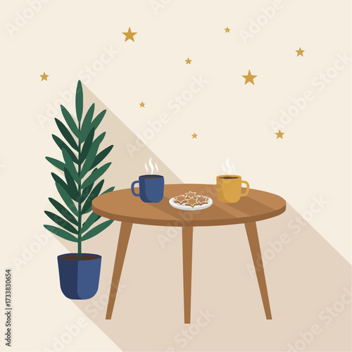 Contemporary flat vector illustration of a holiday coffee scene