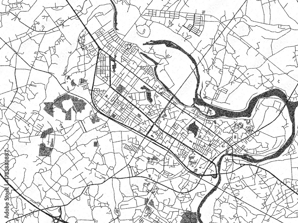 Naklejka premium Black and white map poster of Tam Ky, Viet Nam, illustrated in hand-drawn style.