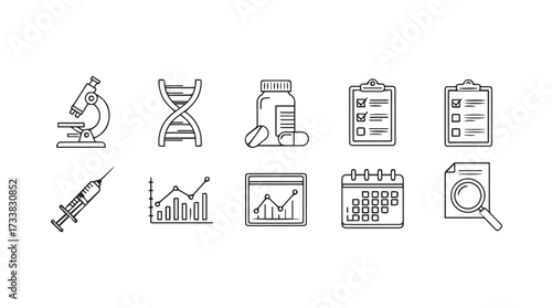 Set of medical and scientific research icons for healthcare and biotechnology themes vector