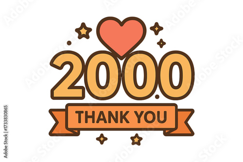 Thank you 2000 followers vector badge. Social media post for 2k subscribers goal. Celebration banner for online community milestone. Blogger appreciation graphic illustration.