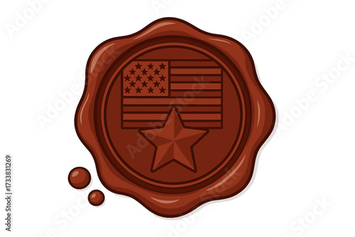 American flag wax seal for 4th of July. USA Independence Day patriotic stamp. Vintage mail emblem. US national symbol with star. Retro government insignia vector illustration.