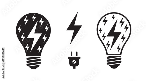 Creative concept lighting bolt bulb symbol set energy power innovation ideas brightness vector