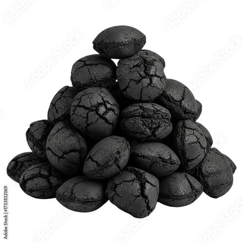 Obraz na płótnie Black Charcoal Briquettes Pyramid Shape Fuel Heating Grill Barbecue Burning Mate