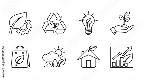 Set of hand drawn eco friendly icons representing sustainability and nature concepts vector