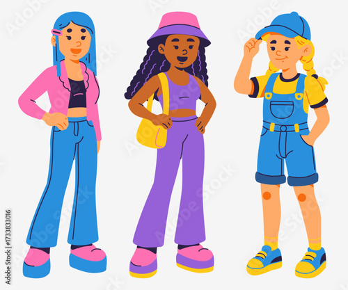 Diverse Group Of Stylish Young Women Posing With Confidence And Expressing Individuality