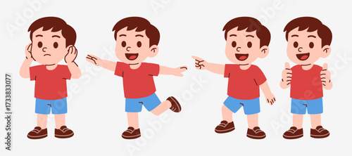 Cheerful Boy In Various Poses Demonstrating Optimism And Joyful Expression For Kids Content