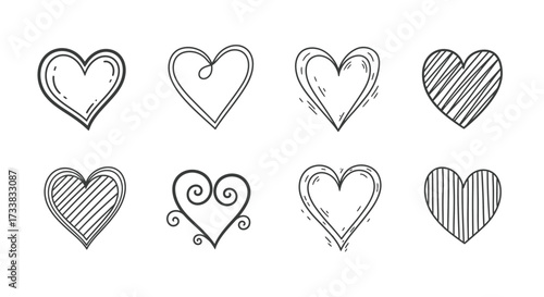Vector Art of Hand-Drawn Hearts, Graphic Design, Love Symbols, Creative Illustration, Digital Artwork, Artistic Viewpoint, Romantic Concept