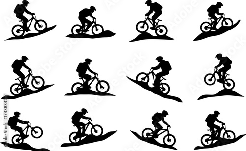 Mountain Biker Action Silhouettes Set