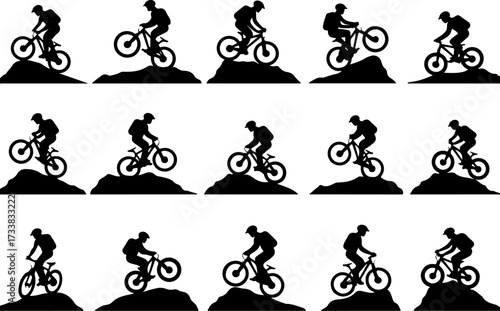Mountain Biker Action Silhouettes Set