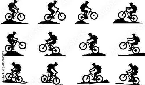 Mountain Biker Action Silhouettes Set
