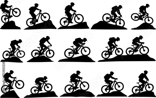 Mountain Biker Action Silhouettes Set
