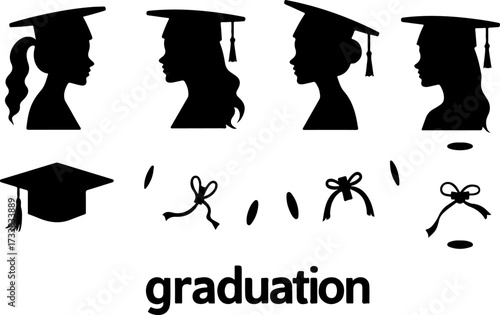 Female Graduate Silhouettes and Tossing Caps