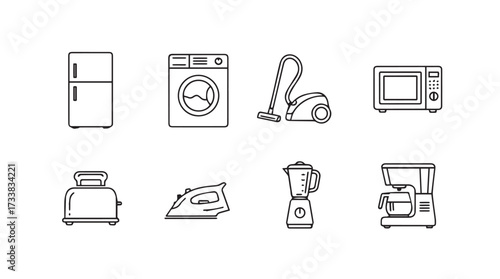 Set of hand drawn household appliances icons for home and kitchen convenience vector