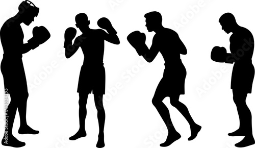 Boxing Equipment and Fighter Silhouettes Set