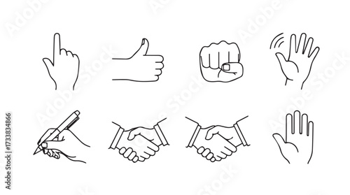 Collection of hand gestures and actions drawn in a sketchy line art style vector