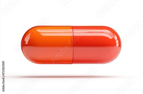 A close-up shot of a vibrant red-orange capsule, seemingly floating, embodies the essence of medicine, health and well-being.