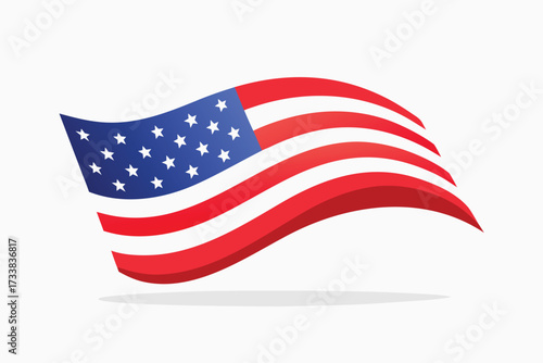 Waving American Flag on White Background with Subtle Shadow Effect