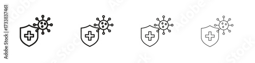 Shield virus icon collection. Line vector sign, symbol for web and mobile