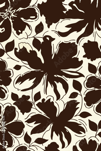 A sophisticated statement with this bold floral silhouette pattern. Rich chocolate brown flowers bloom against a cream background, offering a timeless design with a chic 70s retro flair