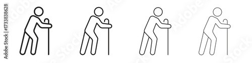 Person walking with cane icon collection. Line vector sign, symbol for web and mobile